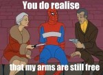 spiderman arms are untied meme funny