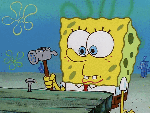 Spongebob squarepants hammering a nail very carefully moving gif