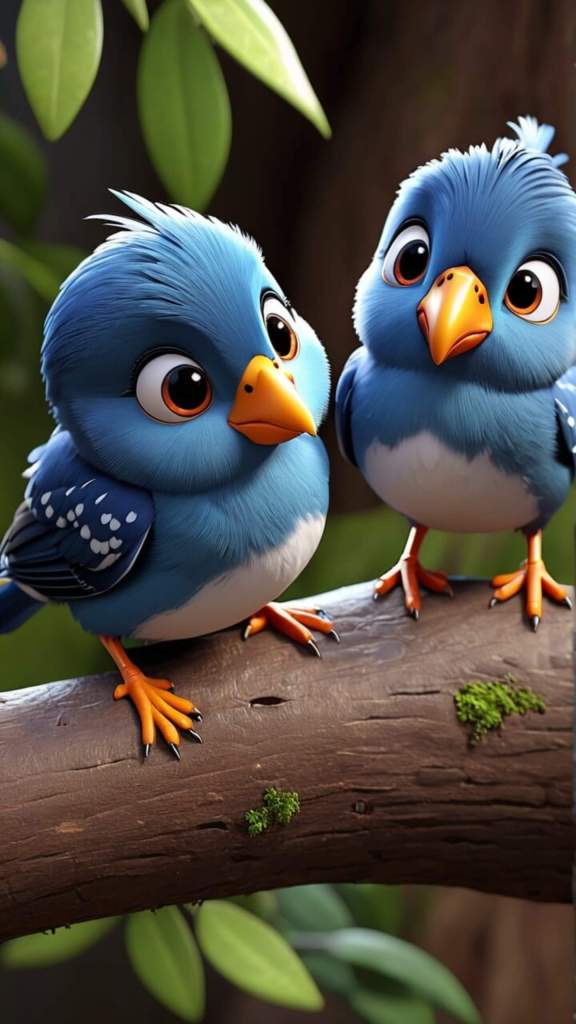 Cute cartoon blue birds iphone background aesthetic 2k