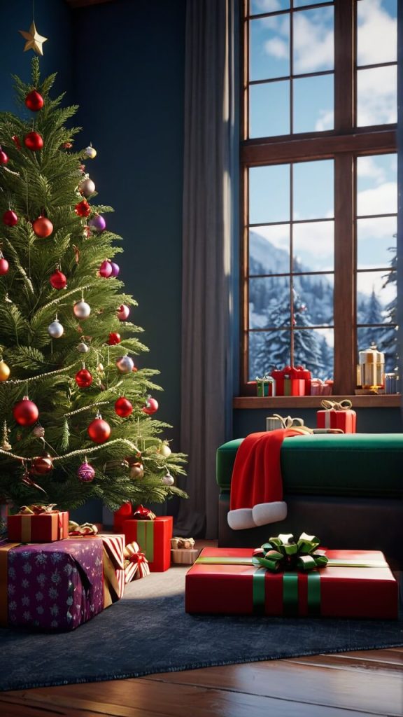 Hd background wallpaper for mobile christmas scene tree presents